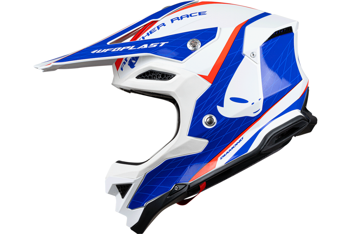 Motocross helmet Diamond white, red and blue - HIGHLIGHT - he054 - UFO Plast