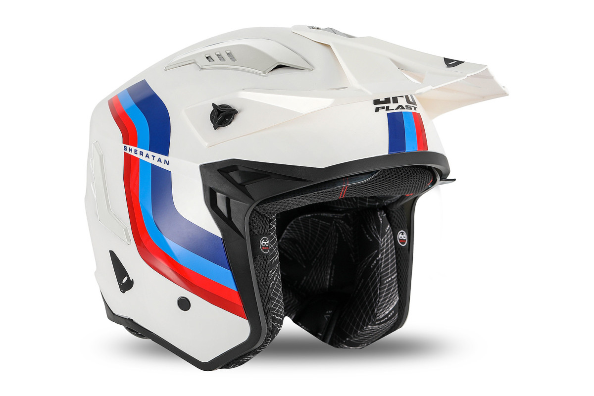 Sheratan cross jet helmet white, red, blue